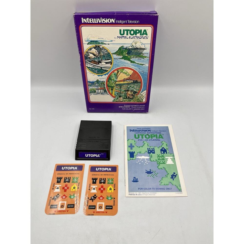 Utopia (Intellivision, 1981) Cart & Box Complete With Overlays